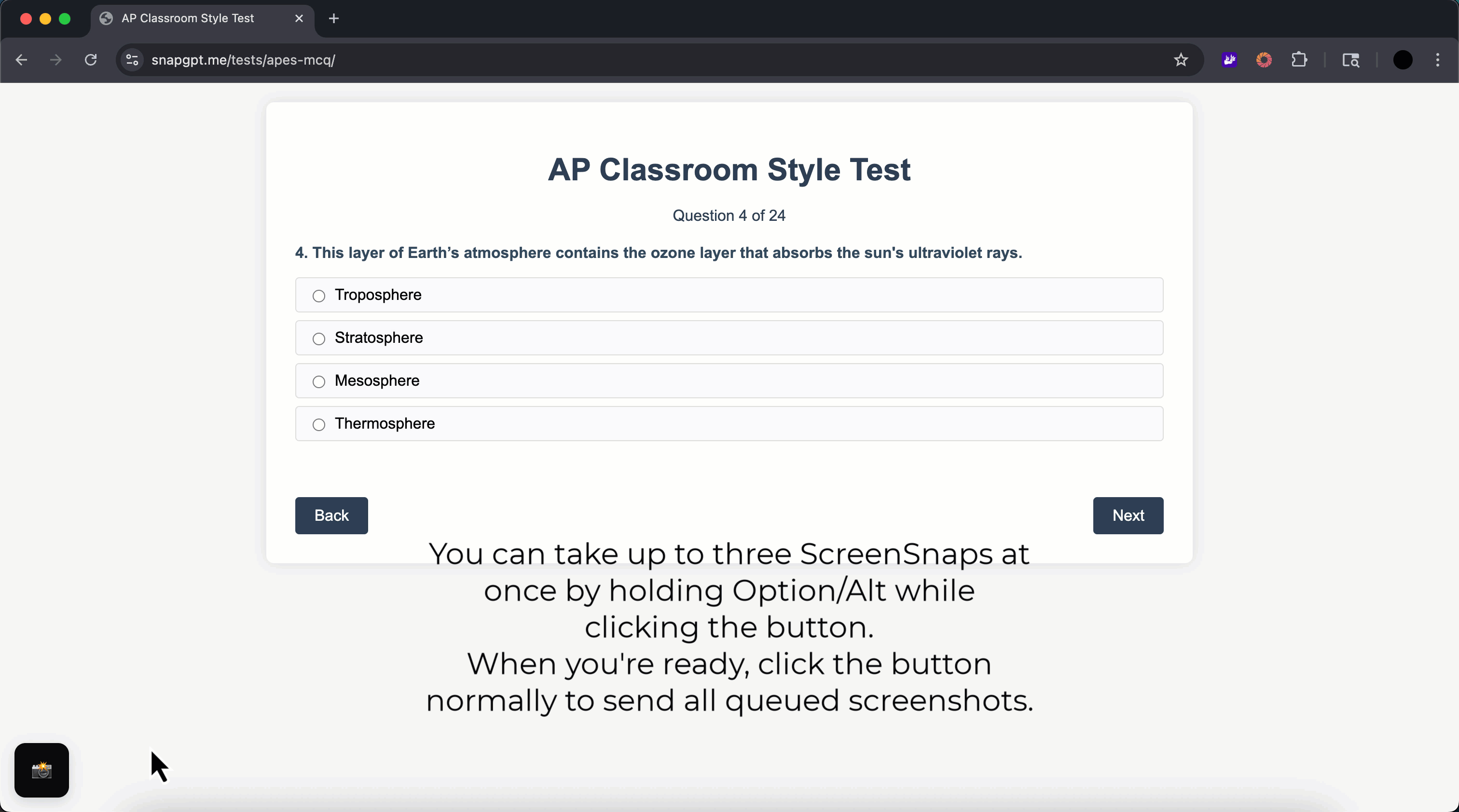 Demo of multi-screenshot mode — capture multiple screenshots and send them together